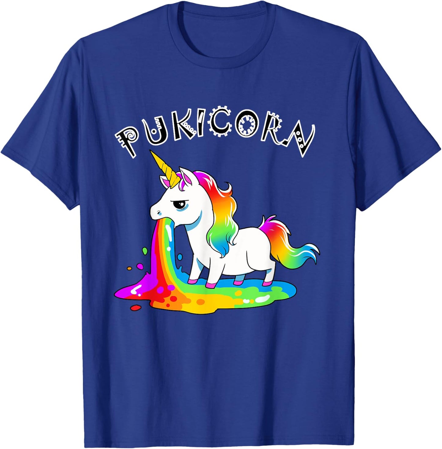 Funny Pukicorn Puke Unicorn Hurl Barf Unicorns Rainbow Vomit T-Shirt - T-Shirt | Royal