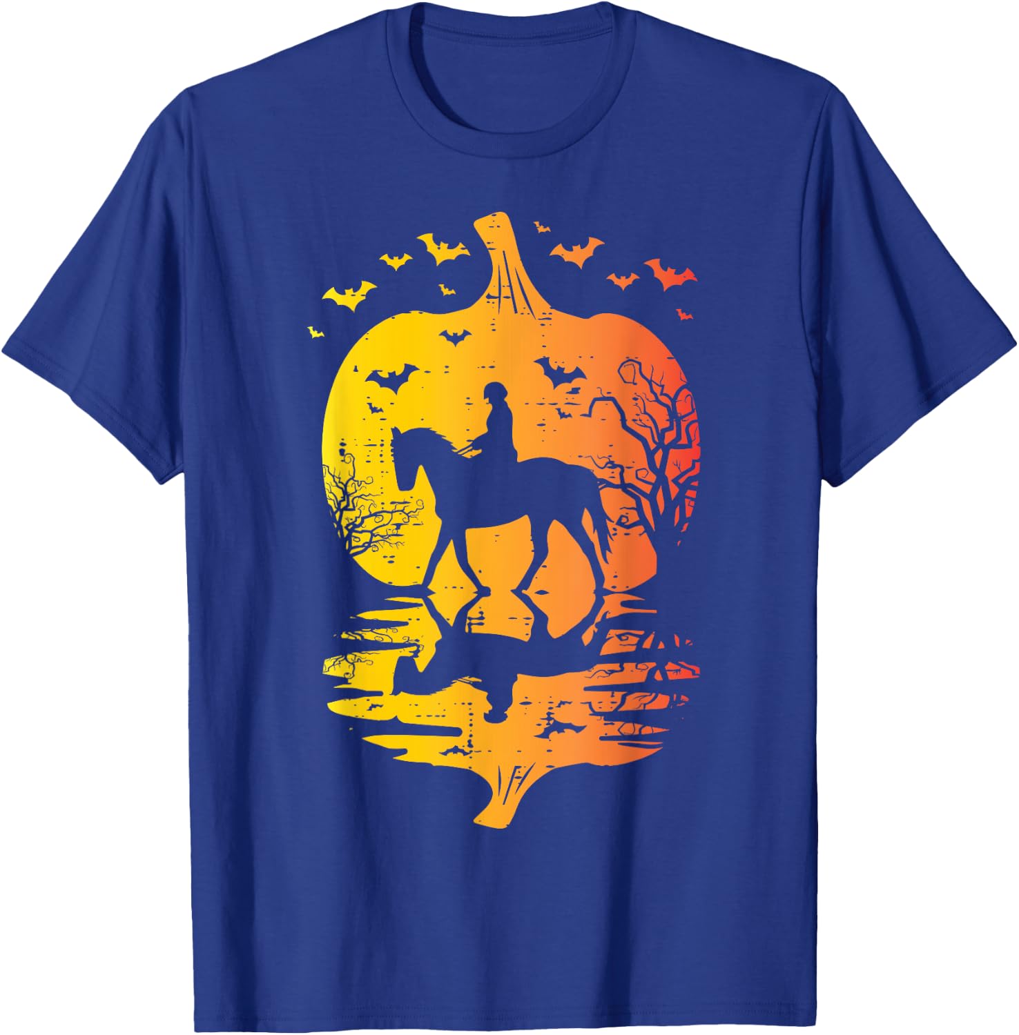 Halloween Horse Silhouette Pumpkin Vintage Costume Women Men T-Shirt - T-Shirt | Royal