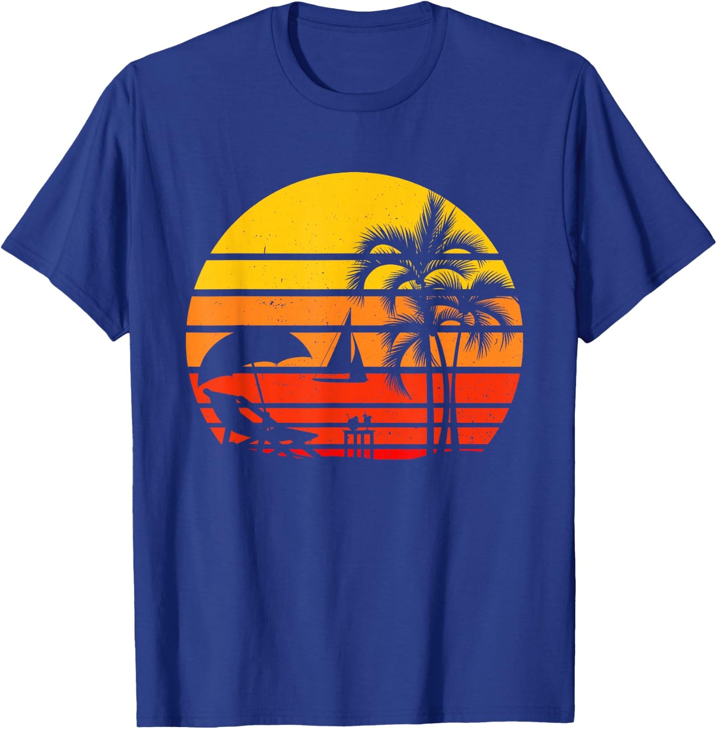 Retro Vintage Beach Sunset Palm Tree Tropical Beach T-Shirt - T-Shirt | Royal