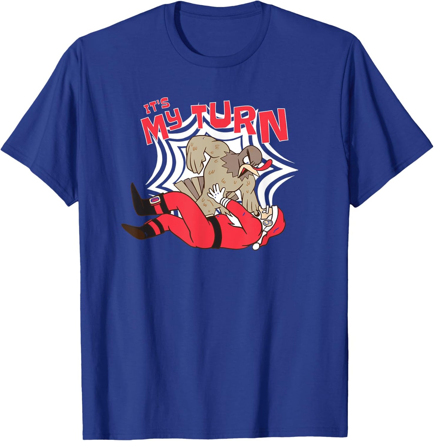 Thanksgiving Turkey Cartoon Beating Up Santa Claus - Funny T-Shirt - T-Shirt | Royal
