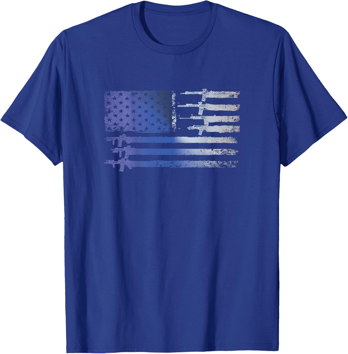 Guns Flag Distressed Gift Veterans Hunters Back Design T-Shirt - T-Shirt | Royal