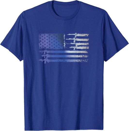 Guns Flag Distressed Gift Veterans Hunters Back Design T-Shirt - T-Shirt | Royal