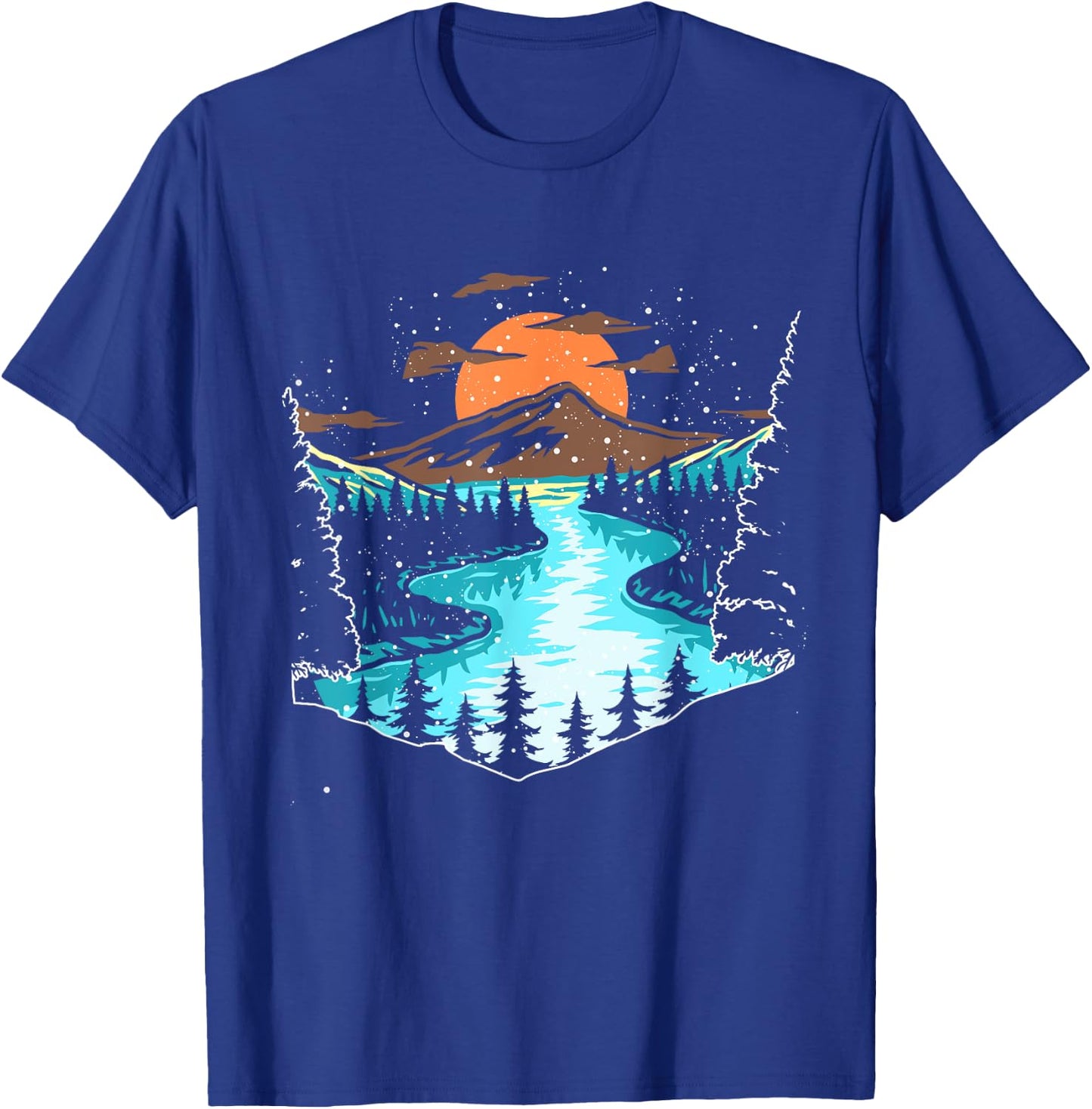 Wildlife Mountain River Outdoor Nature Full Moon Tree Forest T-Shirt - T-Shirt | Royal