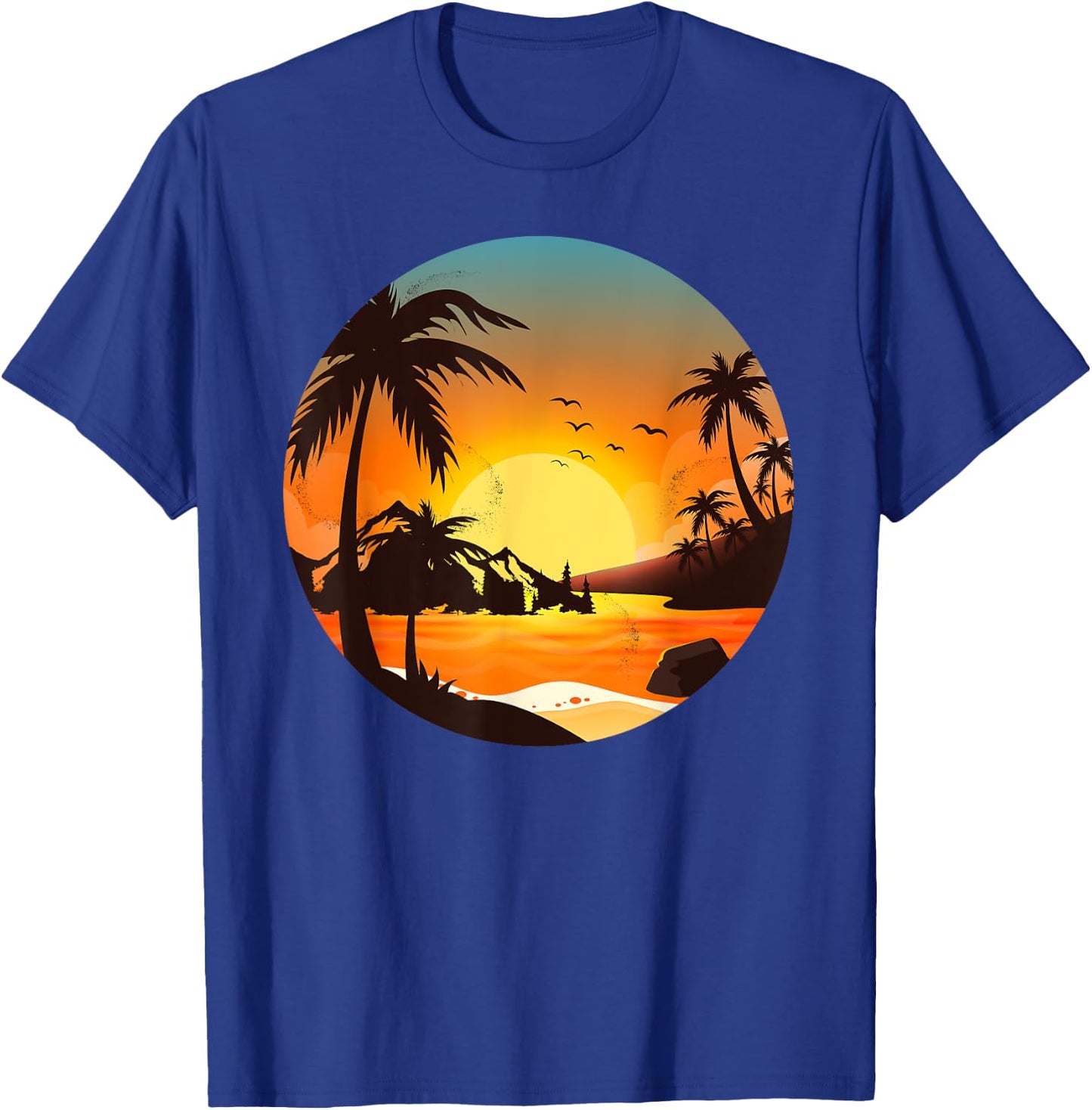 Tropical Sunset Mountains Beach Vacation Palm Trees Forest Women Girls Kids T-Shirt - T-Shirt | Royal