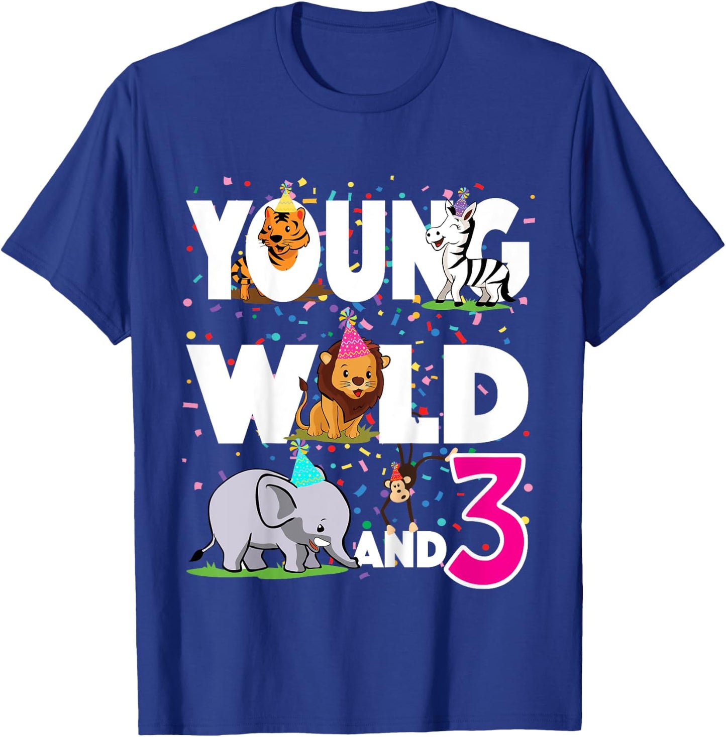 Happy 3rd zoo jungle safari birthday girls Young Wild and 3 T-Shirt - T-Shirt | Royal