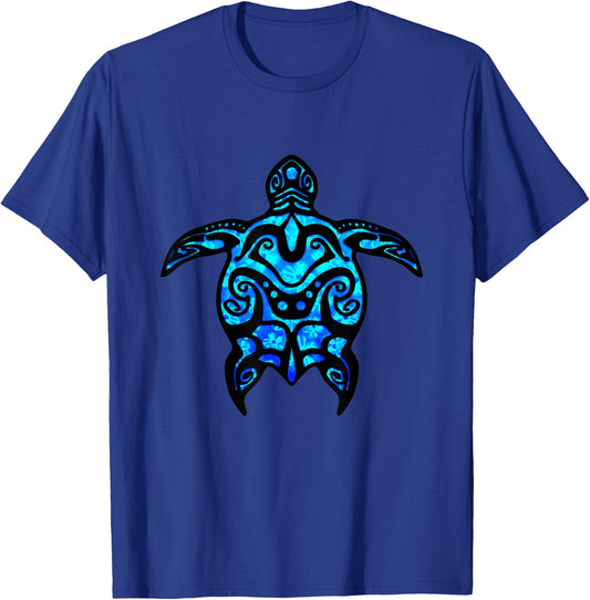 Tropical Blue Tribal Sea Turtle T-Shirt - T-Shirt | Royal