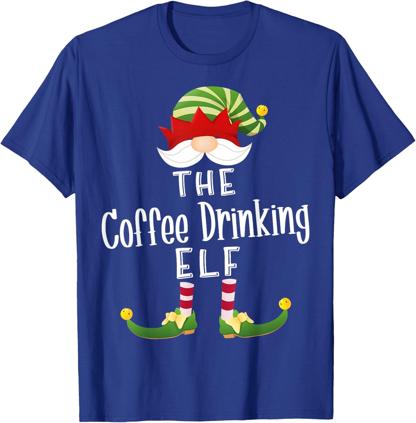 Coffee Drinking Elf Group Christmas Funny Pajama Party T-Shirt - T-Shirt | Royal