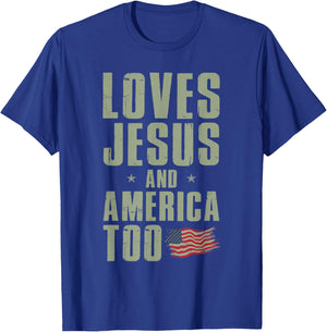 Loves Jesus and America Too 4th of July Patriotic Kids Men T-Shirt - T-Shirt | Royal