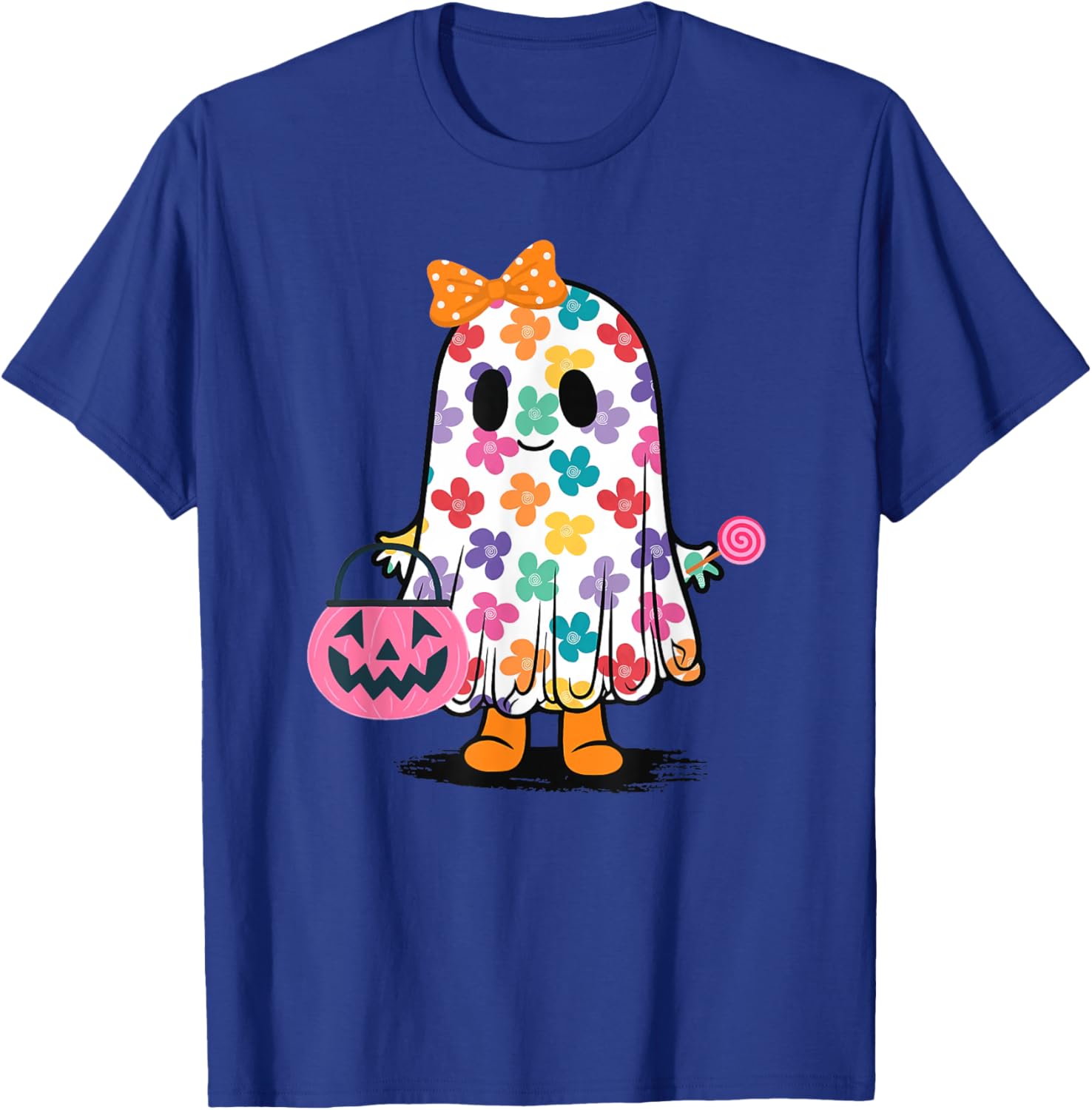 Cute Girly Ghost Flower Spooky Season T-Shirt - T-Shirt | Royal