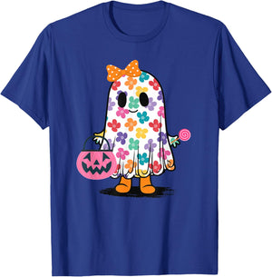 Cute Girly Ghost Flower Spooky Season T-Shirt - T-Shirt | Royal