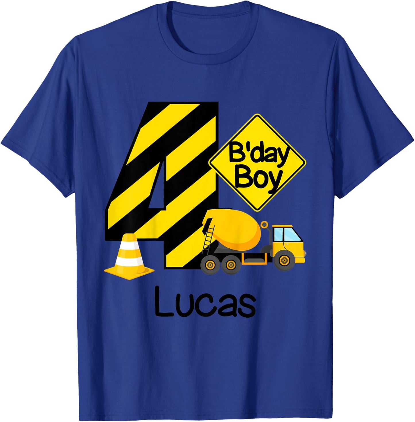 Kids Construction 4th Birthday Lucas Boys 4 Years Old Party T-Shirt - T-Shirt | Royal