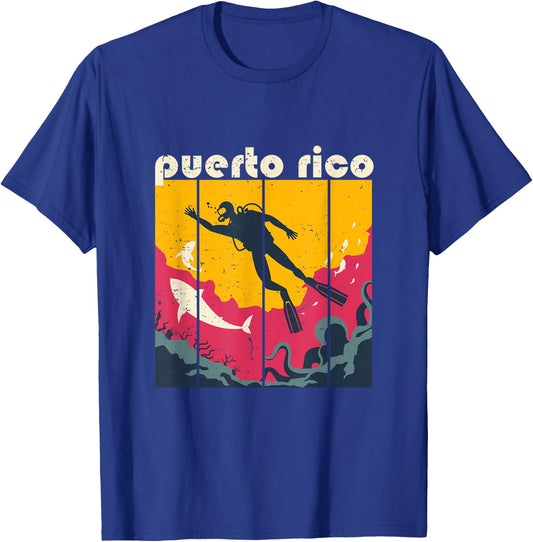 Vintage Retro Puerto Rico Diving and Snorkeling Scuba Diver T-Shirt - T-Shirt | Royal