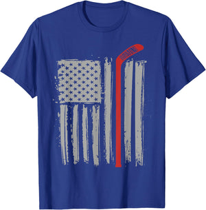 Ice Hockey American Flag Winter USA Women Kids Men T-Shirt - T-Shirt | Royal