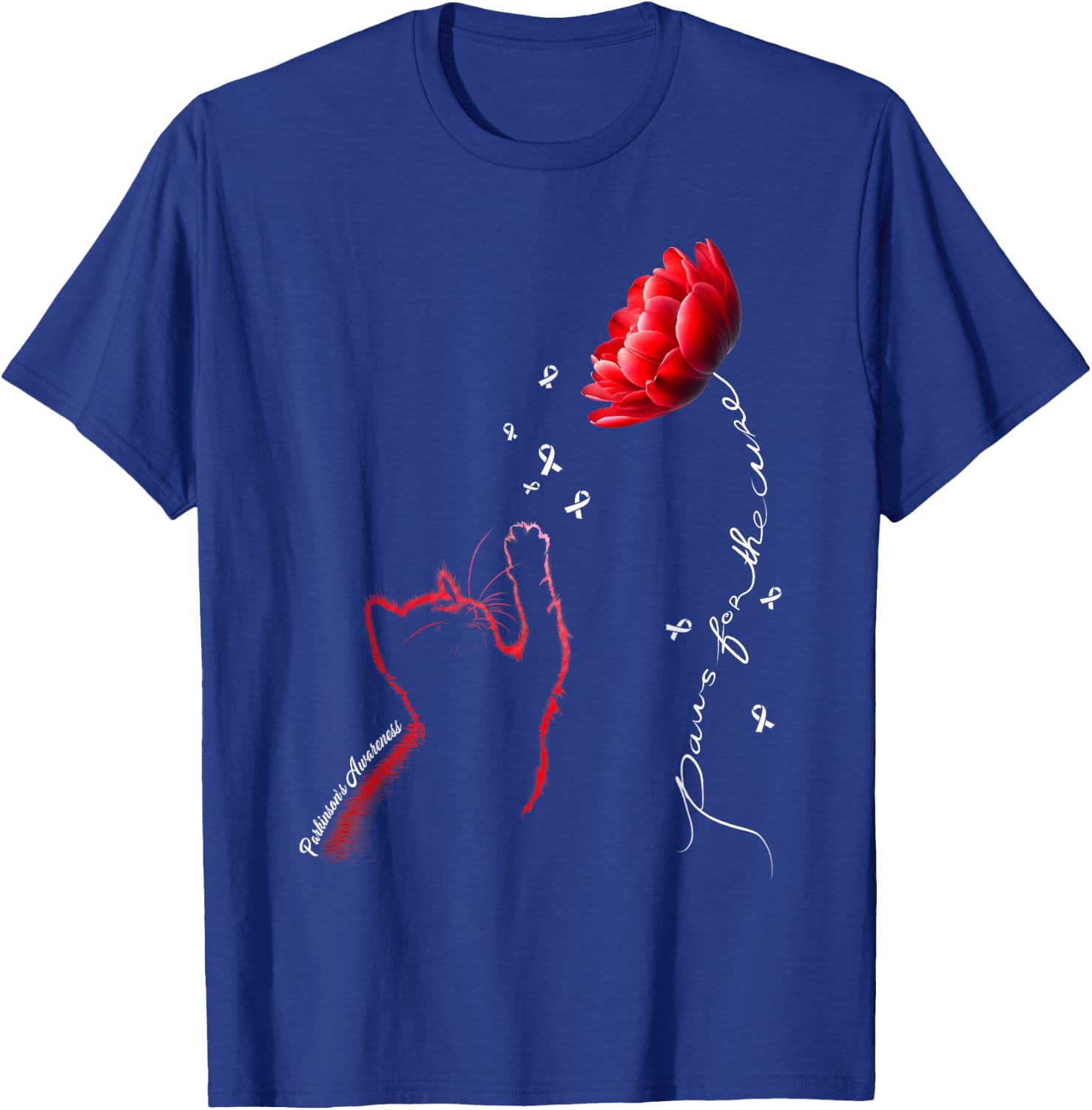 Red Tulip Cat Paws For The Cure Parkinson's Awareness Women T-Shirt - T-Shirt | Royal
