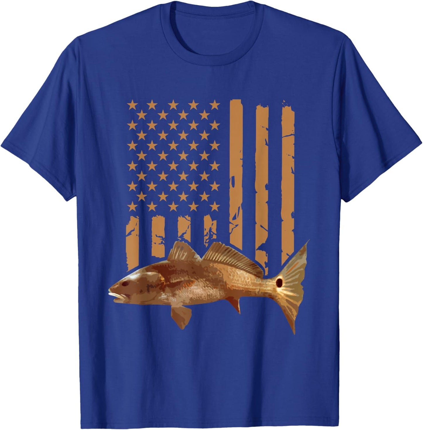 Redfish Fishing Red Drum Tailing USA American Flag Fisherman T-Shirt - T-Shirt | Royal