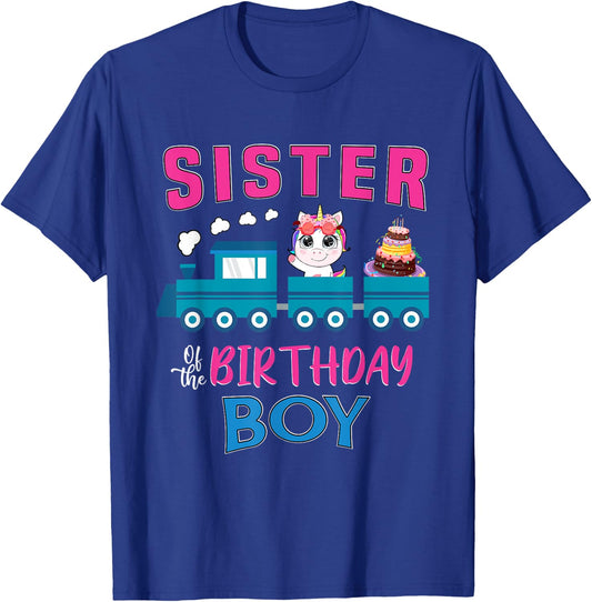 Sister Of The Birthday Boy Unicorn Train Lover Railroad T-Shirt - T-Shirt | Royal