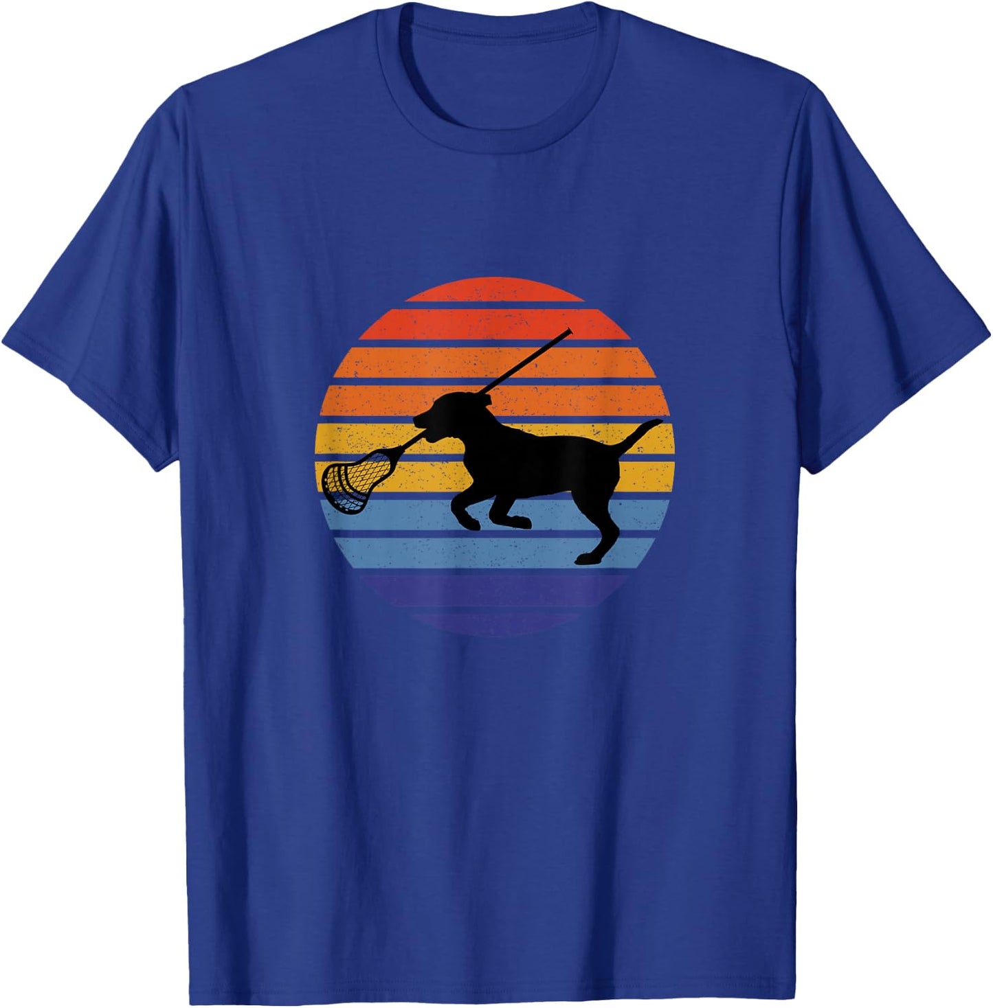 Lacrosse Dog Lover Silhouette, Retro Vintage Lax Sunset Women Kids T-Shirt - T-Shirt | Royal