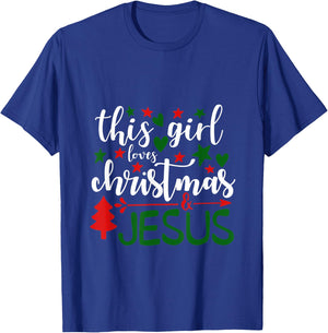 This Girls Loves Christmas and Jesus - Christian T-Shirt - T-Shirt | Royal