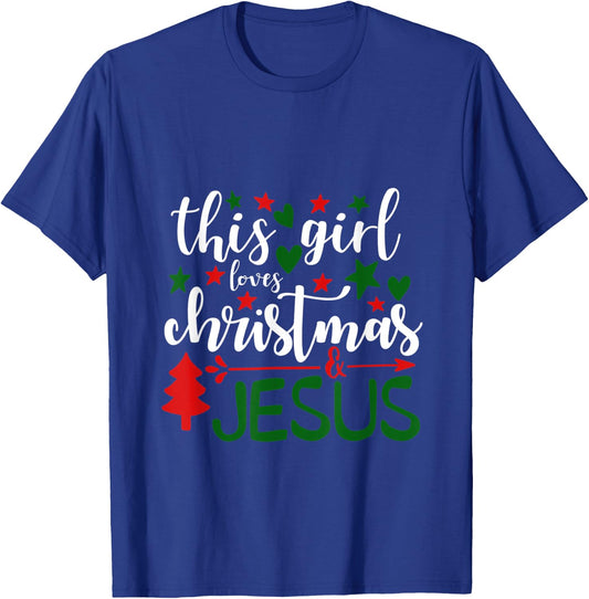 This Girls Loves Christmas and Jesus - Christian T-Shirt - T-Shirt | Royal