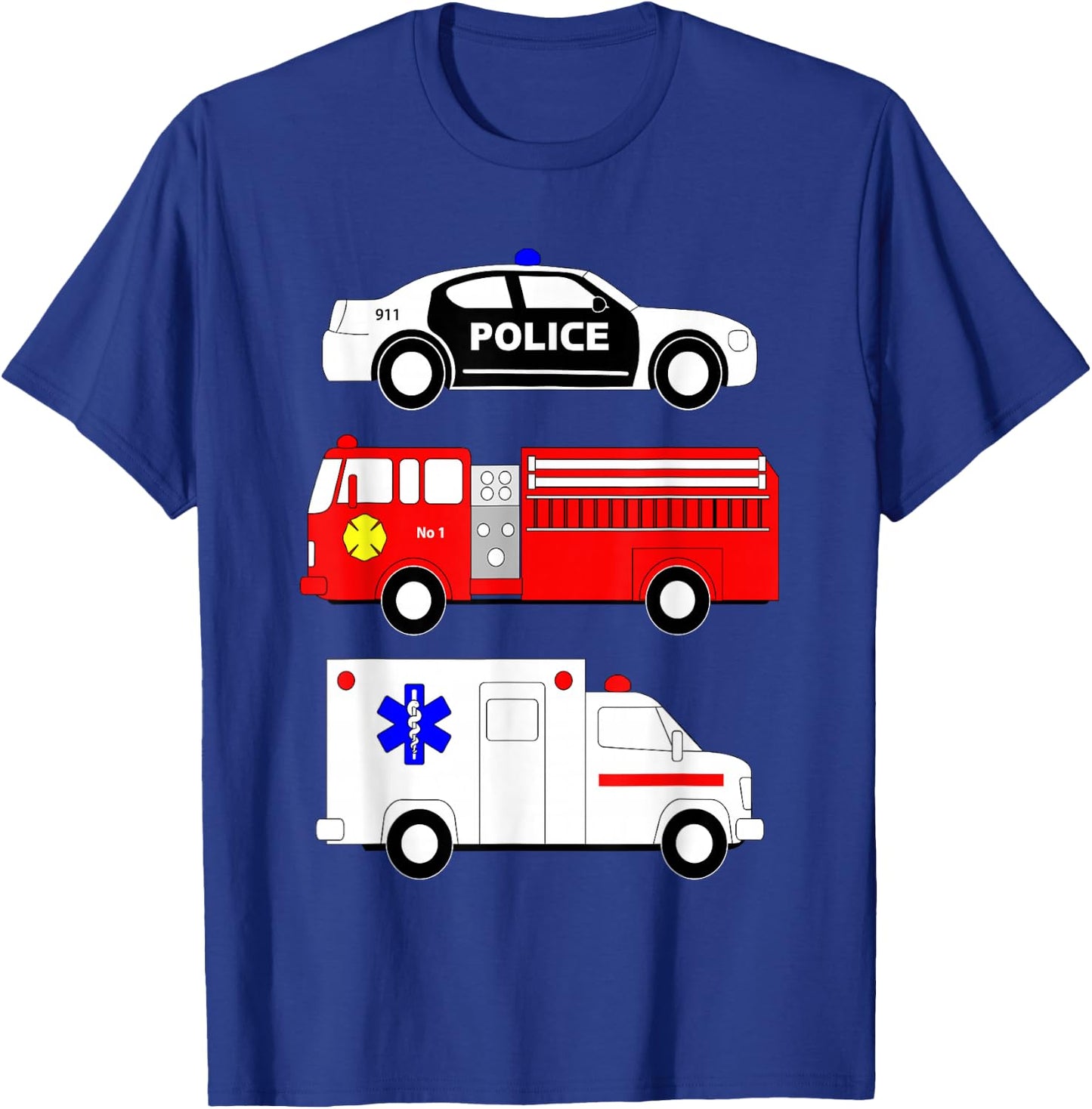 Police Car Fire Truck Ambulance First Responders Design T-Shirt - T-Shirt | Royal