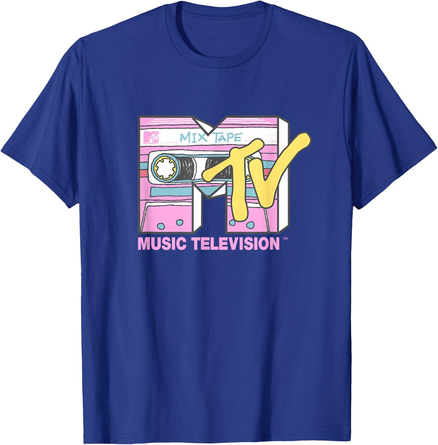 MTV Retro Neon Mix Tape Vintage Cassette Sketch Logo T-Shirt - T-Shirt | Royal