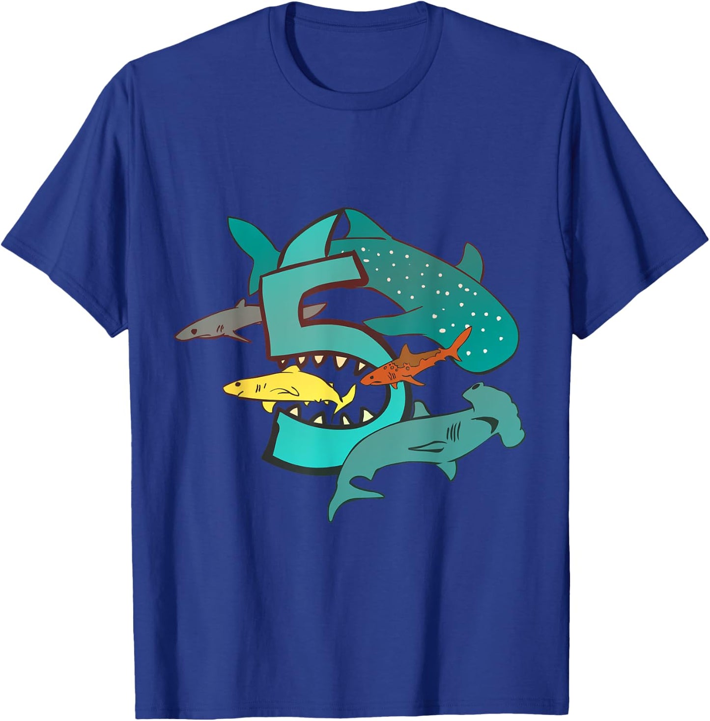 Shark 5th Birthday 5 Year Old Birthday Kids Boys Girls T-Shirt - T-Shirt | Royal