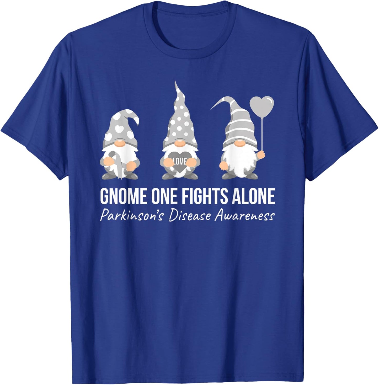 Gnome One Fights Alone T Shirt Parkinsons Awareness Ribbon T-Shirt - T-Shirt | Royal