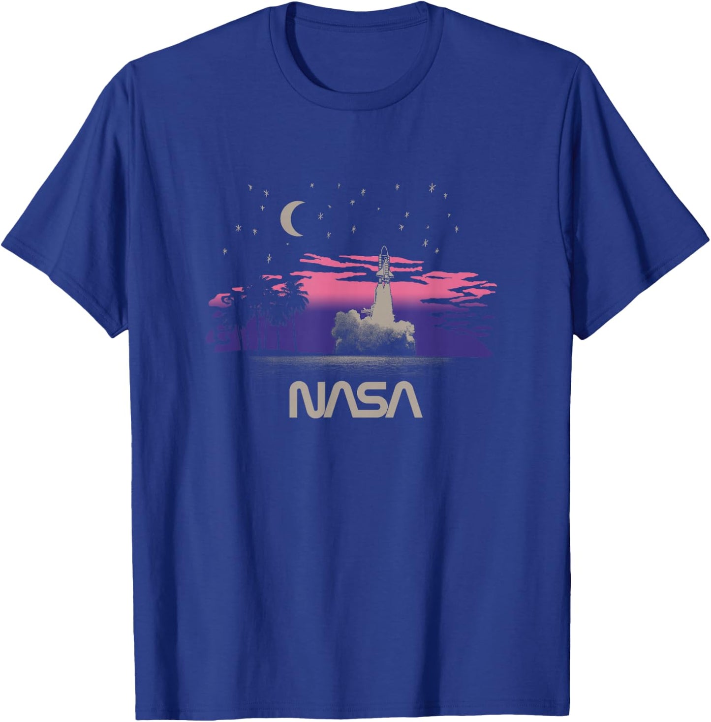 NASA Pink and Purple Sunset Space Shuttle Launch Science T-Shirt - T-Shirt | Royal