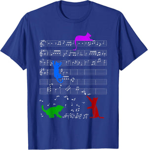 Cute Colored Cats Music Notes Musician Clef Piano T-Shirt - T-Shirt | Royal