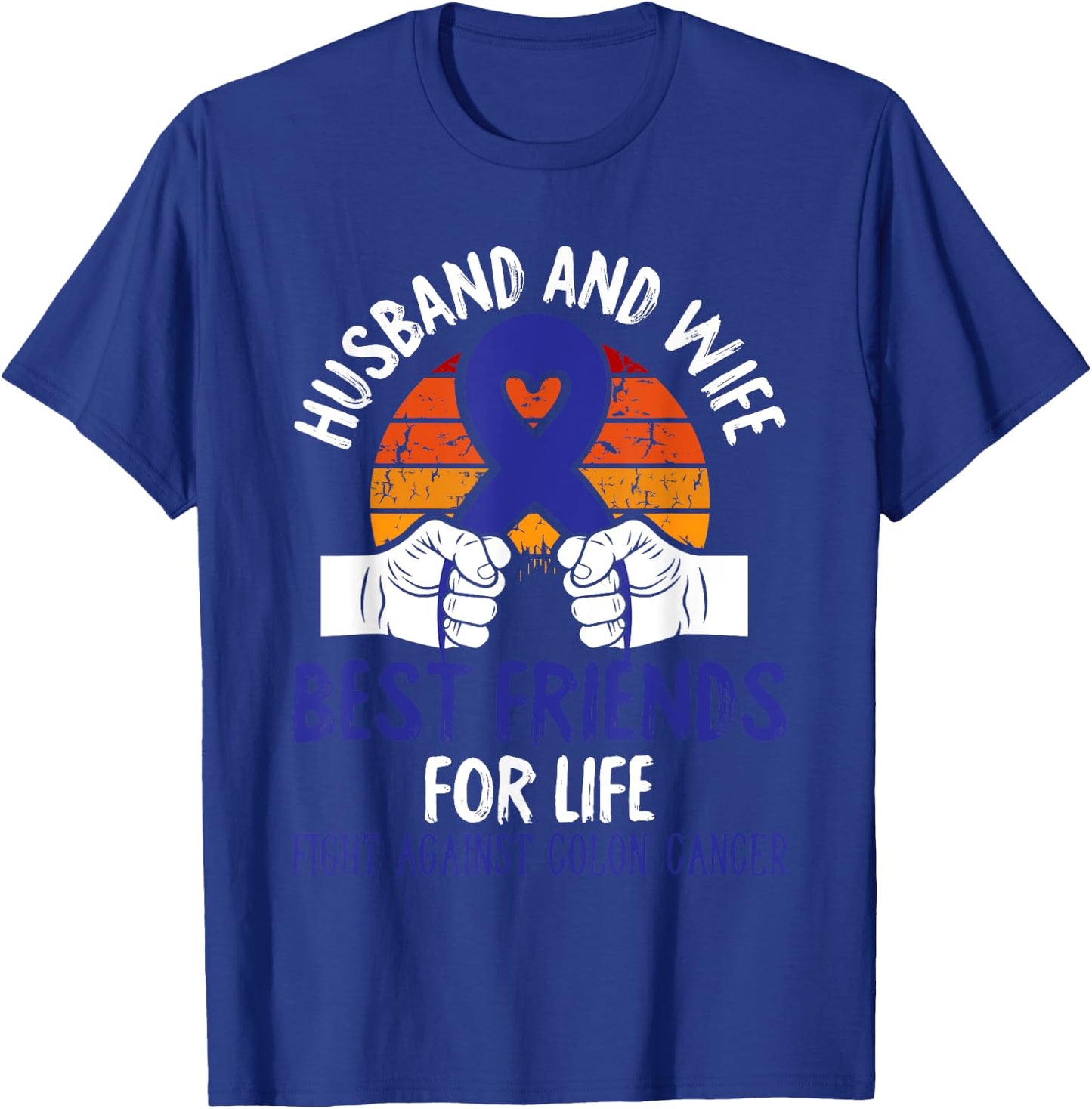 Husband And Wife Colon Cancer Awareness Fight Retro Gifts T-Shirt - T-Shirt | Royal