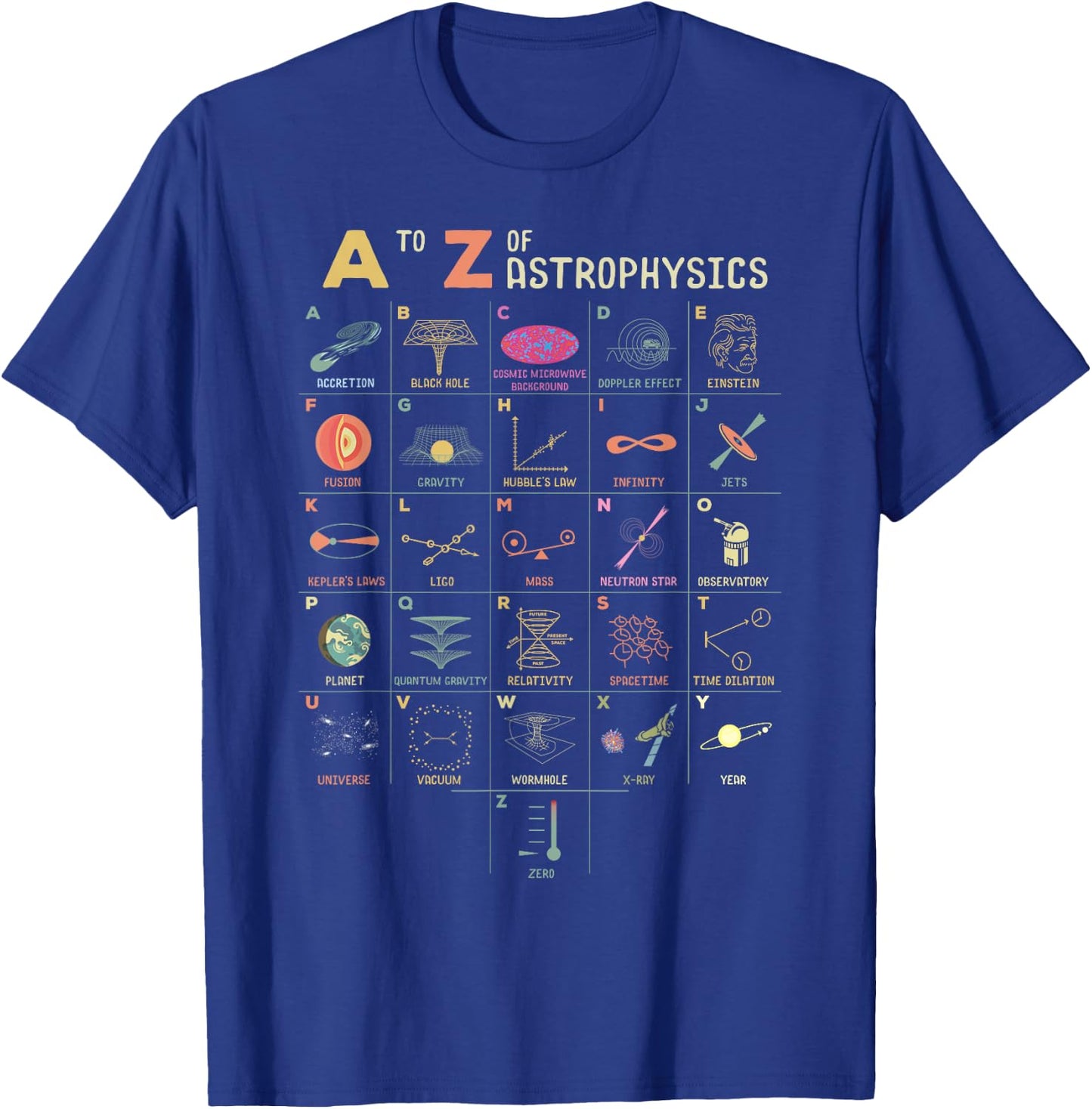 A to Z Astrophysics Funny objects in space science T-Shirt - T-Shirt | Royal