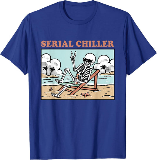 Funny Skeleton Relaxing Vacation Retirement Serial Chiller T-Shirt - T-Shirt | Royal