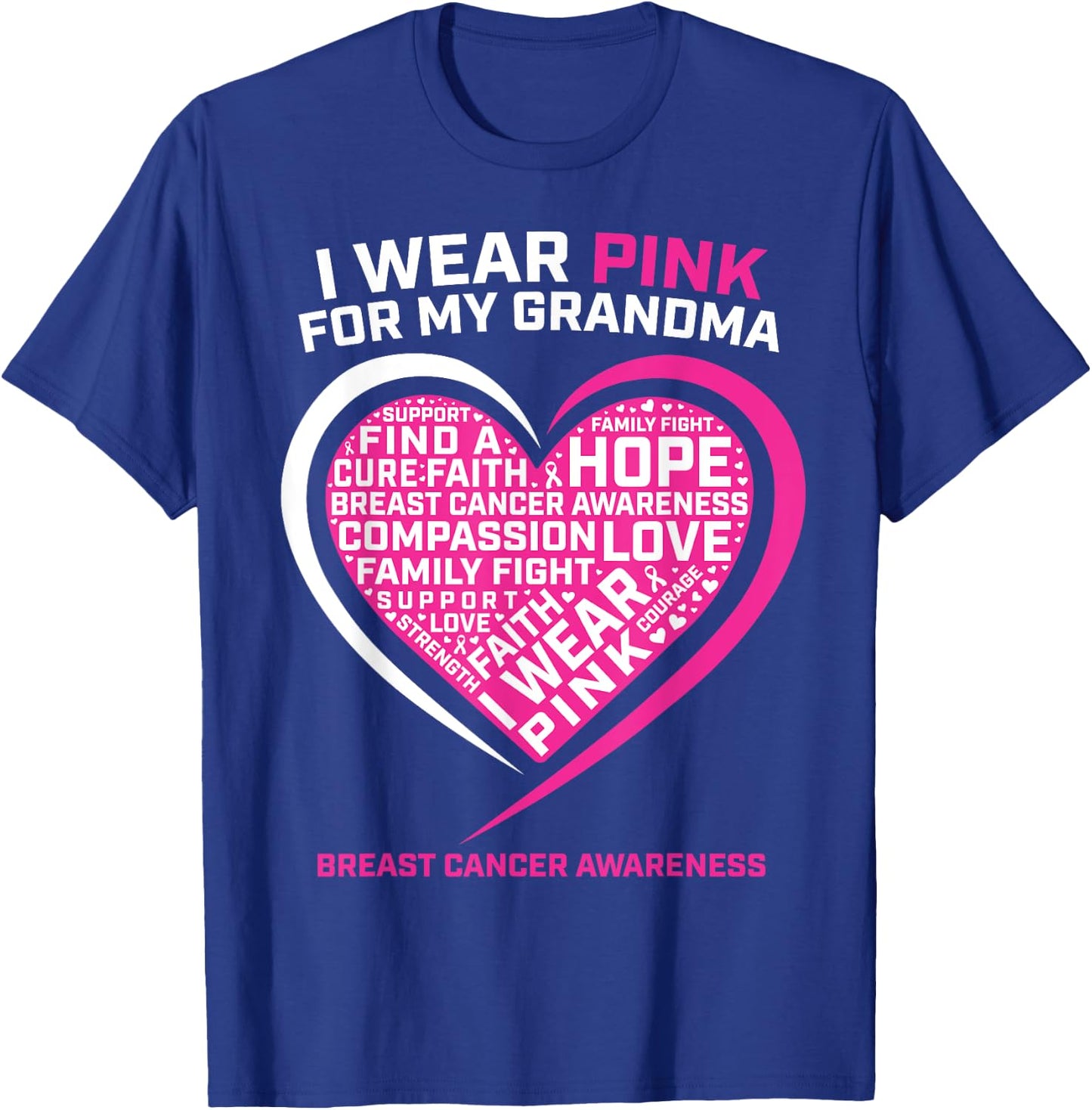 Kids Gift I Wear Pink For My Grandma Breast Cancer Awareness T-Shirt - T-Shirt | Royal