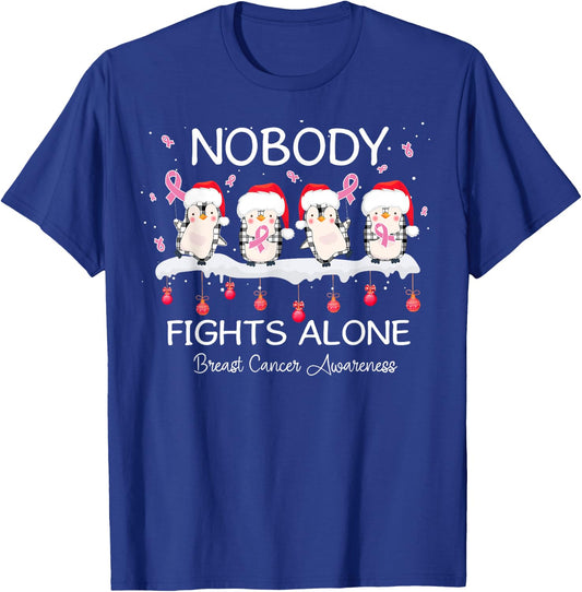 Nobody Fights Alone Breast Cancer Awareness Christmas Gift T-Shirt - T-Shirt | Royal