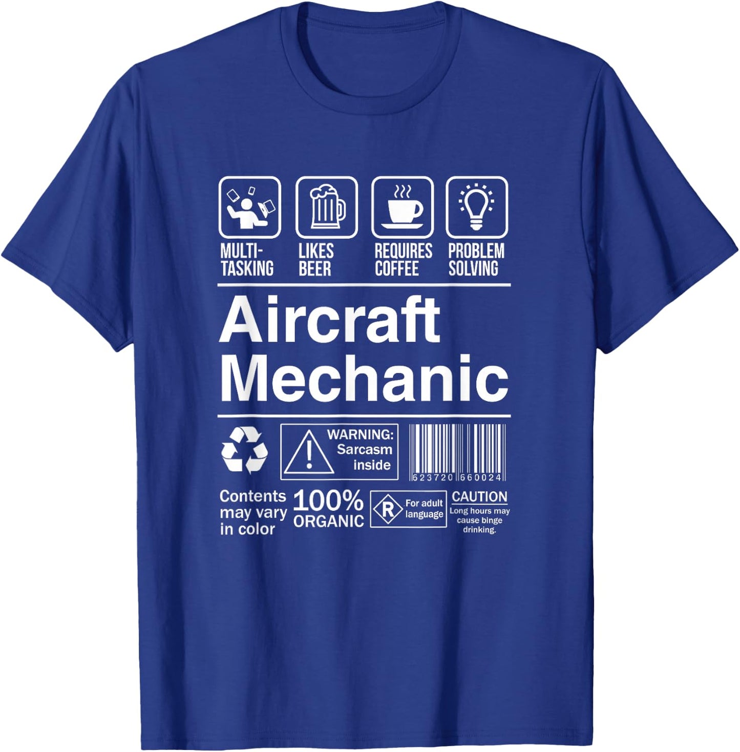 Aircraft Mechanic Product Label Funny Gift T-Shirt - T-Shirt | Royal