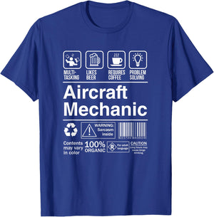 Aircraft Mechanic Product Label Funny Gift T-Shirt - T-Shirt | Royal