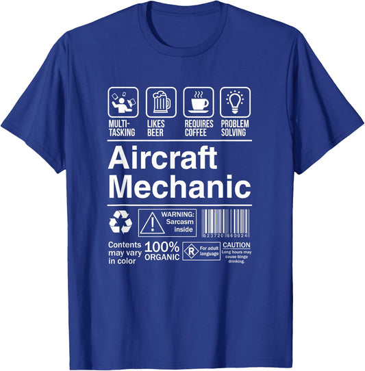 Aircraft Mechanic Product Label Funny Gift T-Shirt - T-Shirt | Royal