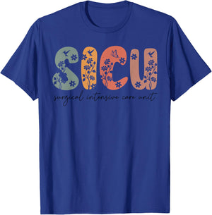 Floral Boho Sicu Nurse ICU Surgical Intensive Care Unit T-Shirt - T-Shirt | Royal