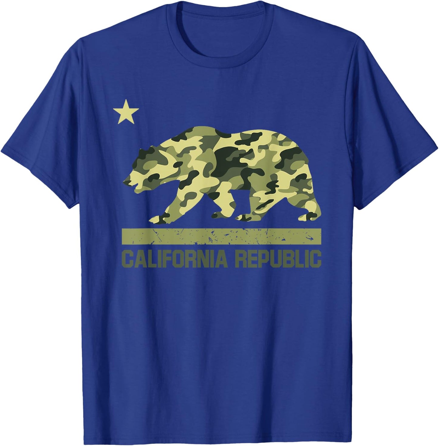 California Republic Flag Camo Bear Star Camouflage LA Cali T-Shirt - T-Shirt | Royal
