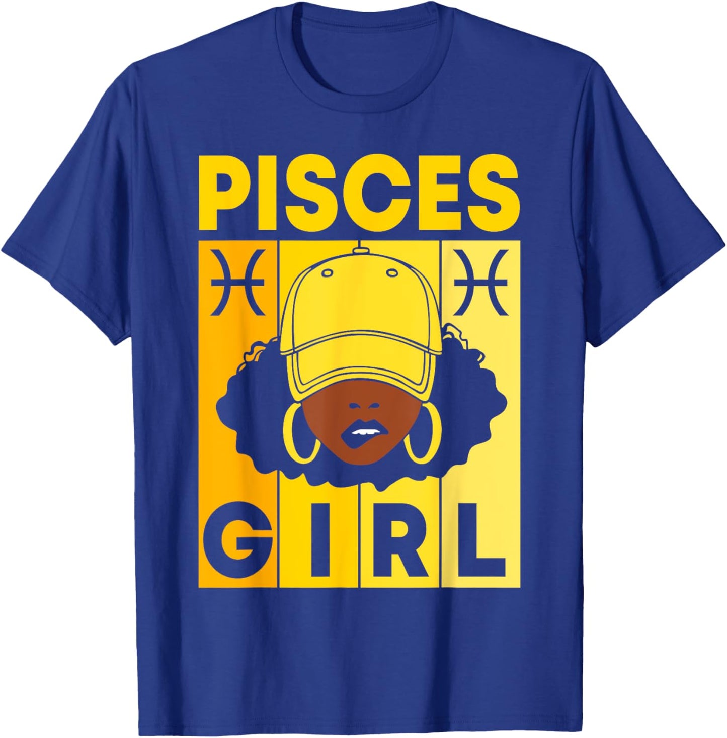 Pisces Girl Dope Afro Black Woman With Cap Zodiac Sign T-Shirt - T-Shirt | Royal