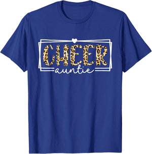 Women Cheer Auntie Leopard Cheerleader Aunt Mothers Day T-Shirt - T-Shirt | Royal