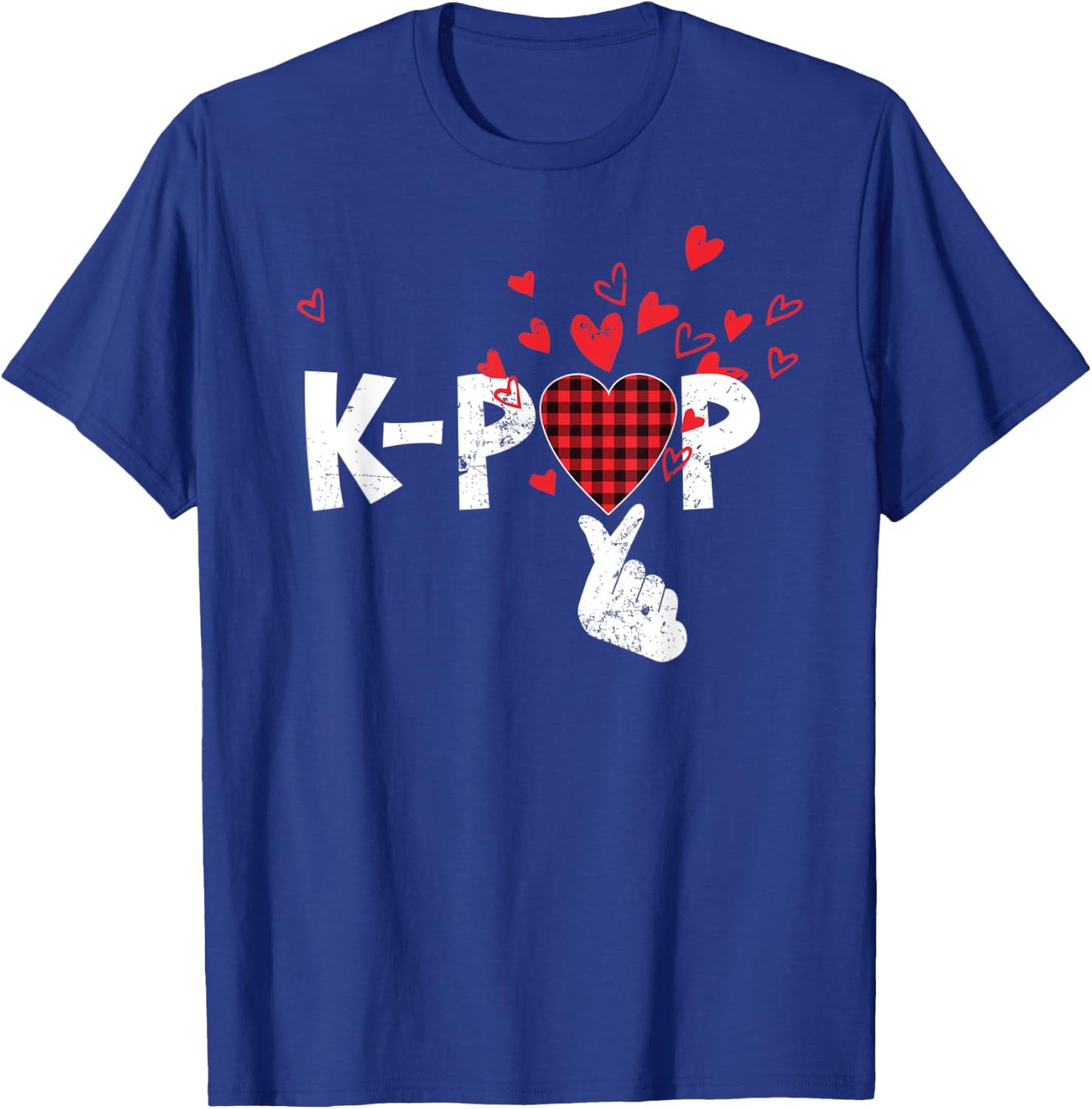 Cute K-Pop Lovers Korean Love Sign Red Buffalo Plaid Pajama T-Shirt - T-Shirt | Royal