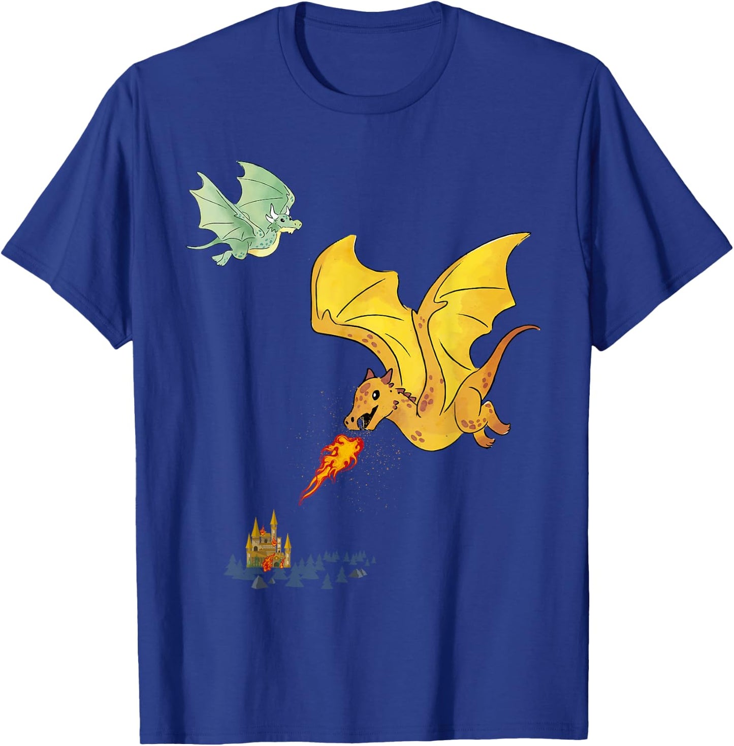 Flying Dragons & Flames Lizard Wyverns T-Shirt - T-Shirt | Royal
