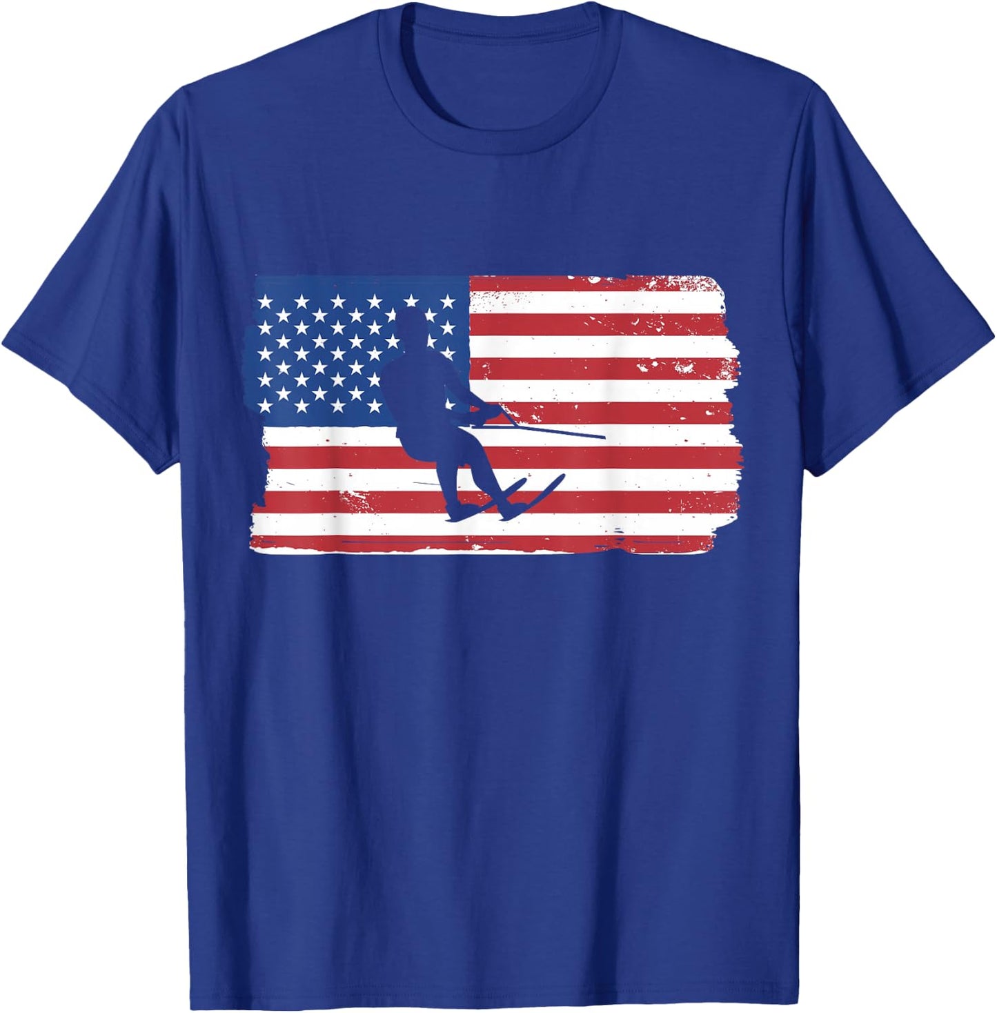 USA Waterskiing Patriotic American Flag Waterskiing T-Shirt - T-Shirt | Royal