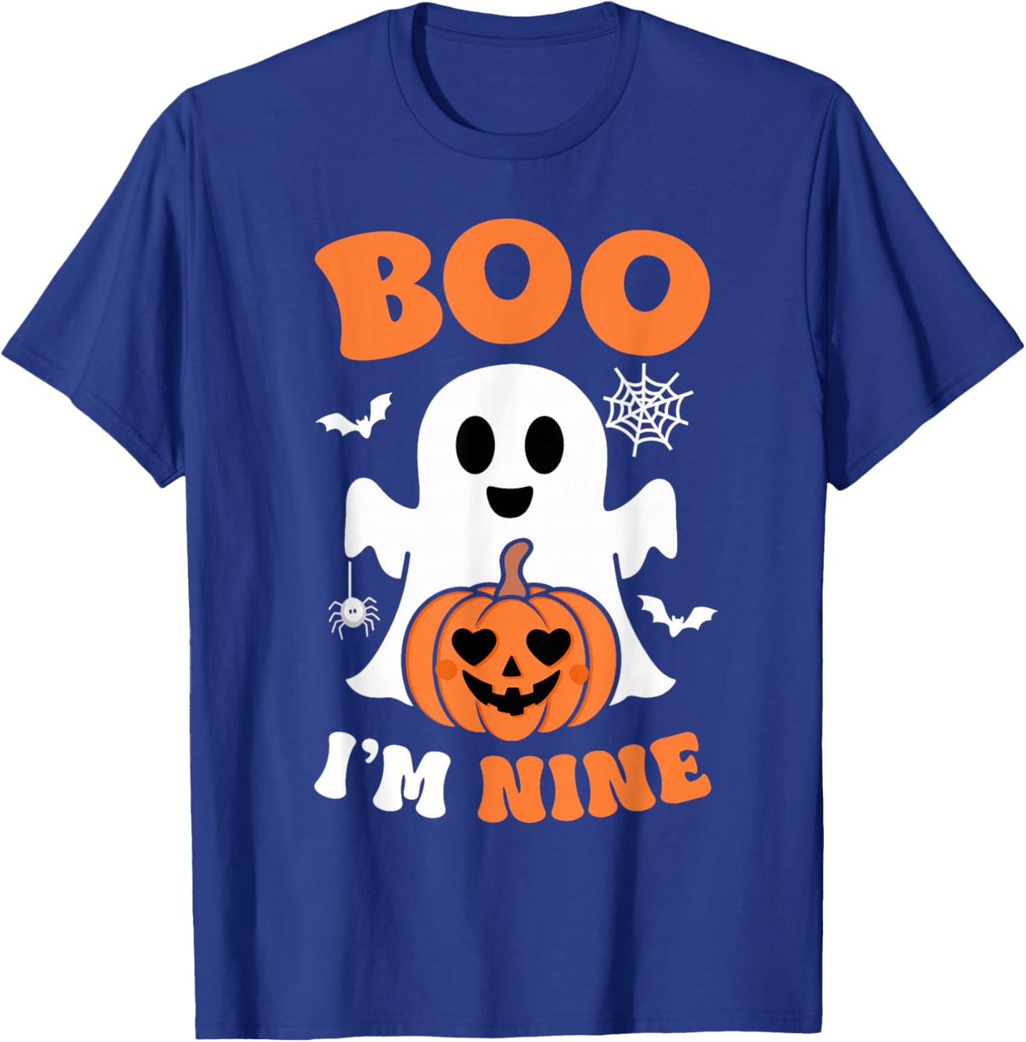 Ghost Boo I'm Nine Year 9th Birthday Boys Halloween Groovy T-Shirt - T-Shirt | Royal