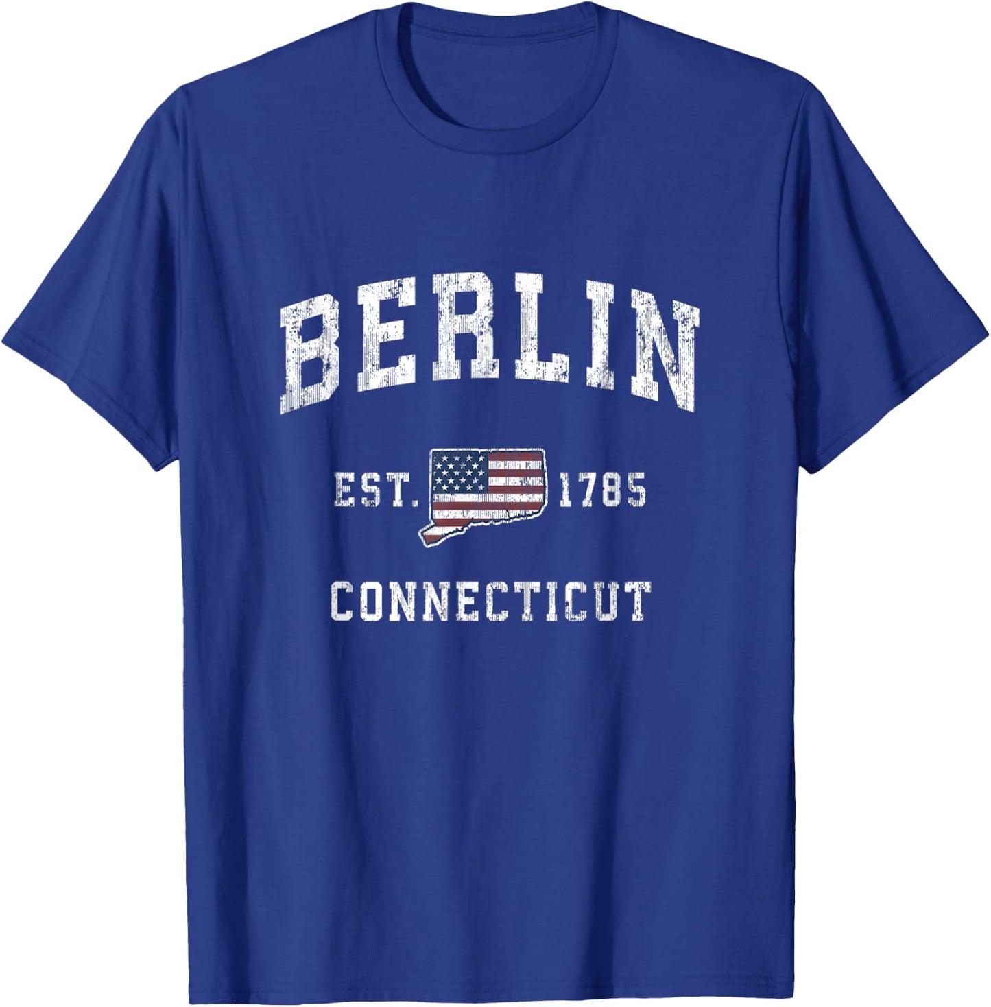 Berlin Connecticut CT Vintage American Flag Sports Design T-Shirt - T-Shirt | Royal