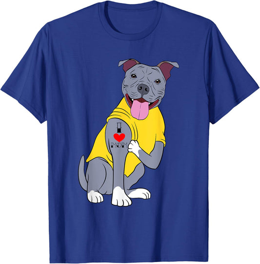 I Love Mom Mommy Mother's Day Collection Pitbull Dog T-Shirt - T-Shirt | Royal