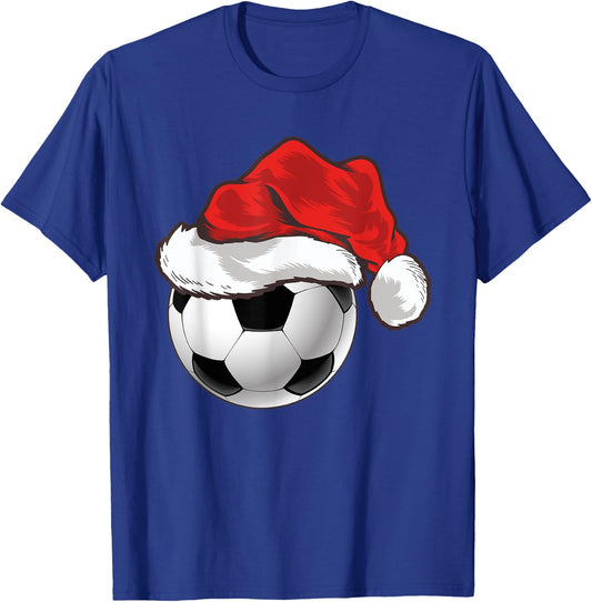 Football Player Xmas Gift Santa Hat Soccer Ball Christmas T-Shirt - T-Shirt | Royal