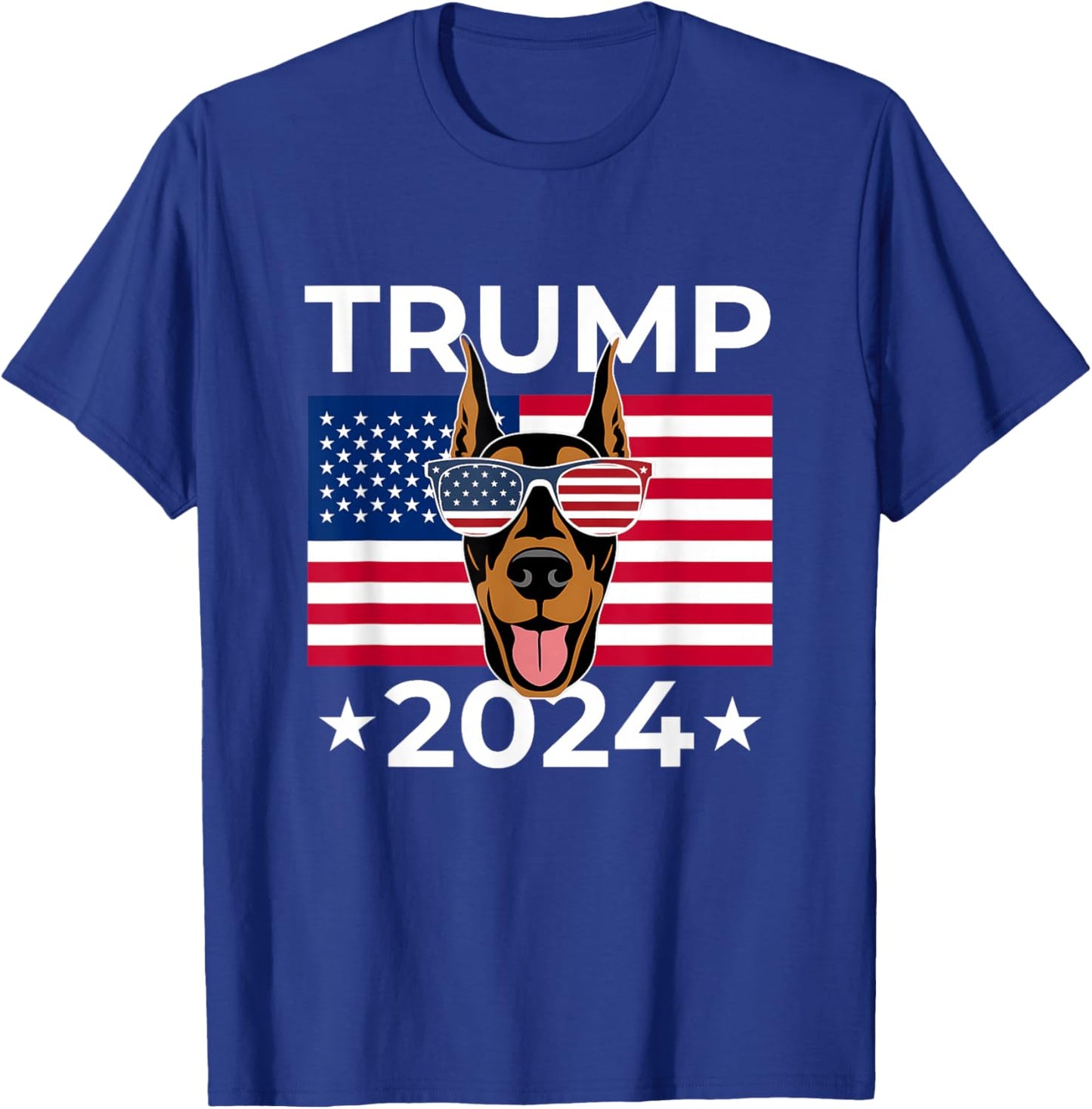 US Election Vote Trump 2024 Doberman Pinscher Dog USA Flag T-Shirt - T-Shirt | Royal