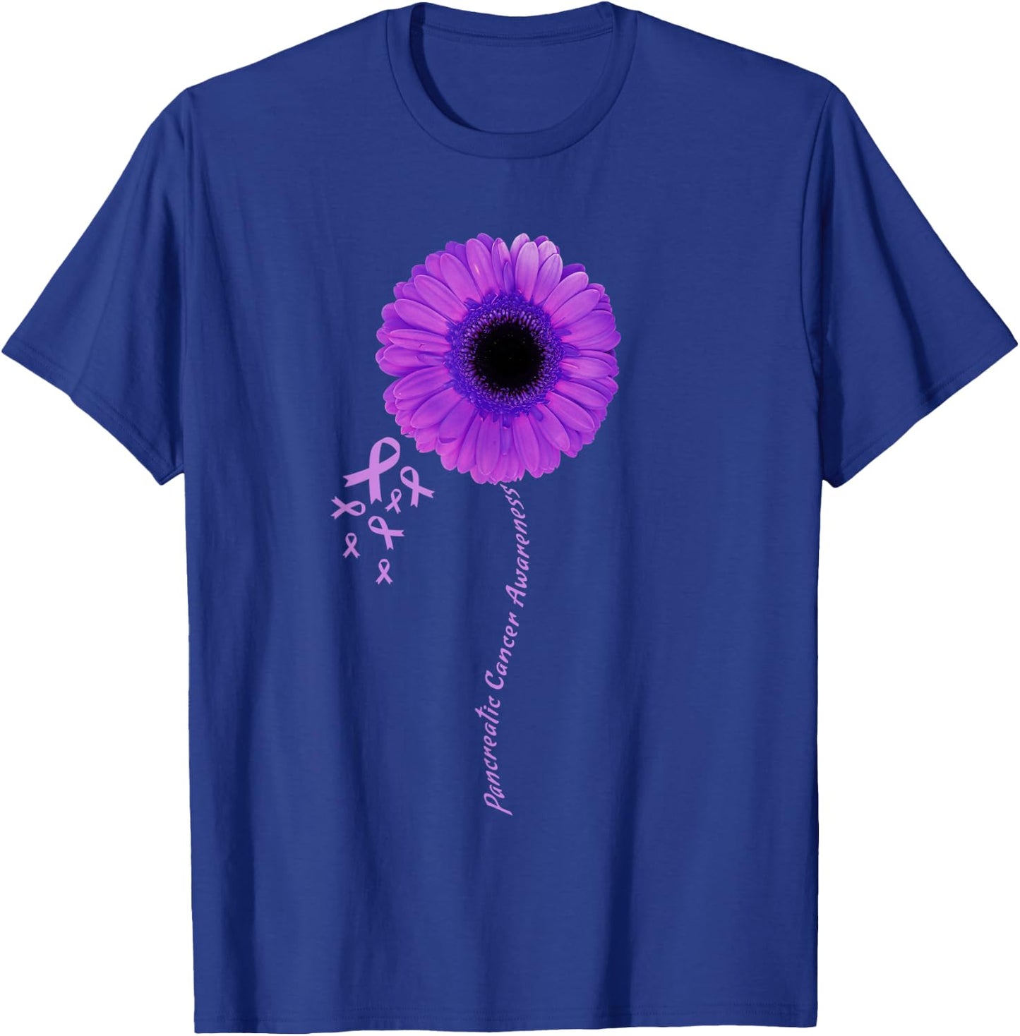 I Wear Purple Flower Pancreatic Cancer Awareness Ribbon T-Shirt - T-Shirt | Royal